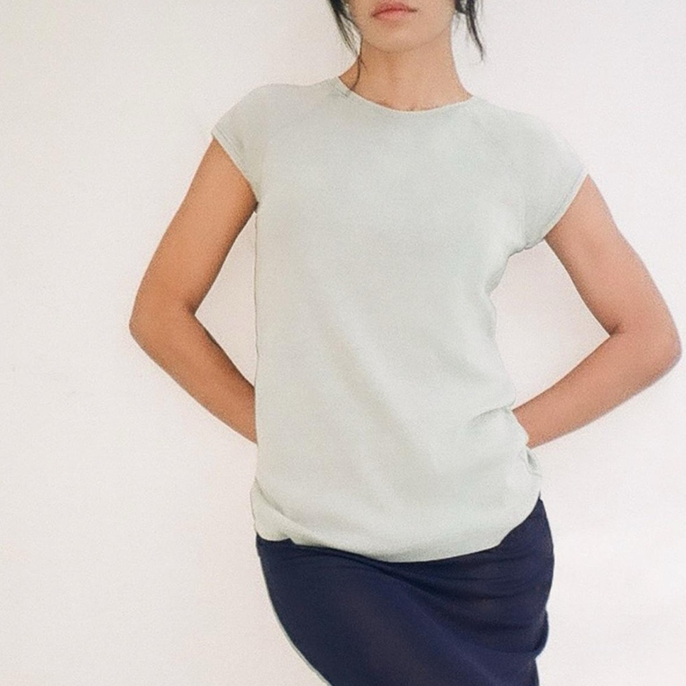 Faded Grey Blue Vintage Effect Tee Shirt